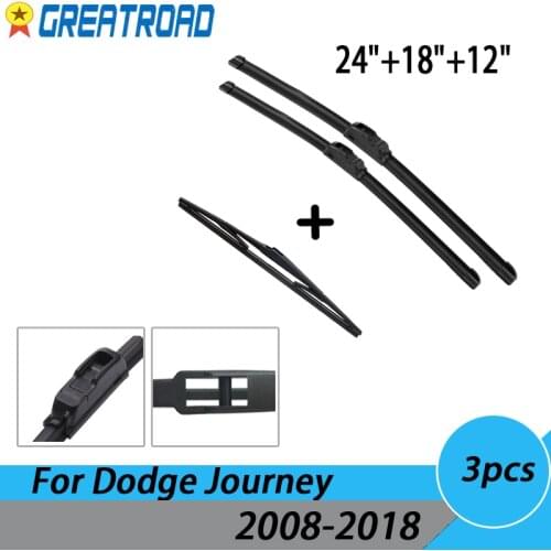 Wiper Front & Rear Wiper Blades Set Kit For Dodge Journey 2008- 2018 2017 2016 2015 2014 2013 Windshield Windscreen 24"18"12"