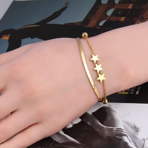 2020 new ladies bracelet stainless steel bohemian beach bracelet snake chain girl fashion heart and star charm bracelet