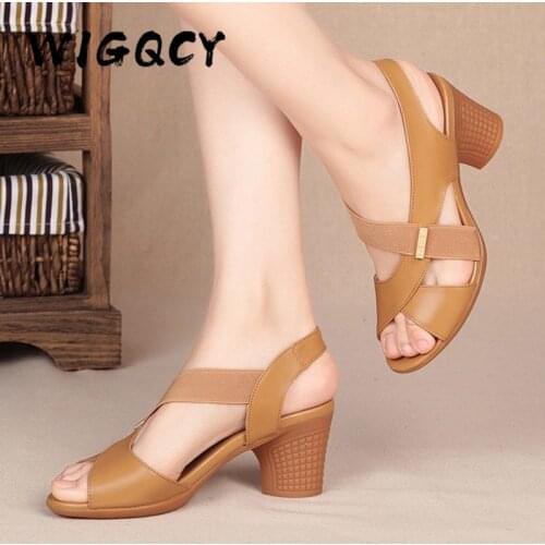 New Mid-heel Sandals Women Summer Shoes Comfortable High Heels Thick Heel Peep Toe Non-slip Soft Bottom Mother Shoes Slip-On