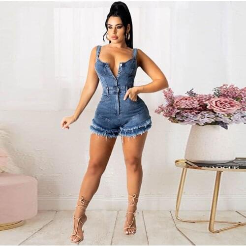 Single-breasted Denim Rompers Womens Jumpsuit Retro Square Collar Sleeveless Skinny Overall Casual Fur-lined Slim Fit Playsuit