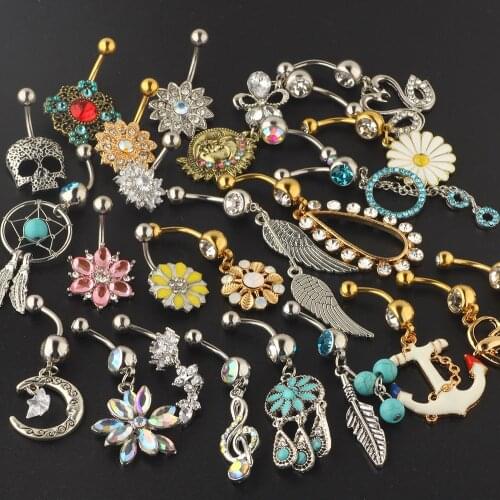 Wholesales BOdy Piercing Belly Button Rings Navel Bar Piercing Barbell MiX Style By Random 50pcs Mix 50 Style Body Jewelry