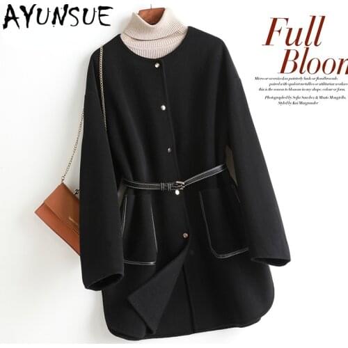 AYUNSUE Elegant Real Wool Jackets Female Spring Autumn 2021 Black Double-sided Woolen Coat Womens Clothing Manteau Femme Gxy438