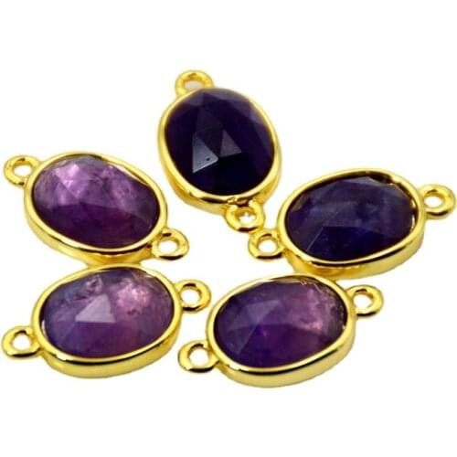 Natural moonstone connector oval Faceted Gem stone charms fashion beads jewelry gold bezel findings double bail pendant