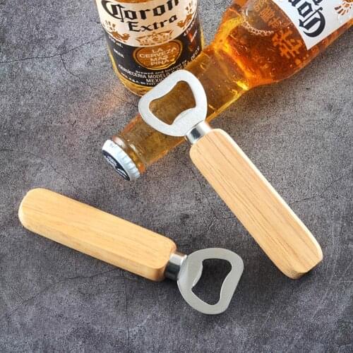 Portable Stainless Steel Bottle Opener Wood Handle Drink Beer Cap Lid Launcher Kitchen Gadget Tools