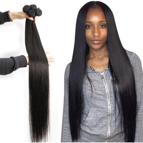 HALO 30 40 Inches Straight Hair Bundles Natural Color 1 3 4 Bundles Brazilian Hair Weave 100% Virgin Human Hair Extensions Weave