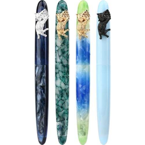 MOONMAN PENBBS 486 Celluloid Acrylic Fountain Pen Lovely Cat Pen Cap Iridium Fine Nib Fashion Office Writing Gift Ink Pen Set