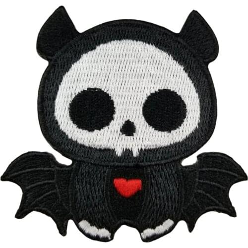 Cute Skull with Wings Embroidery Patch Applique for Clothes Lady Motorcycle Biker Decoration Iron on Jacket Vest Accessories