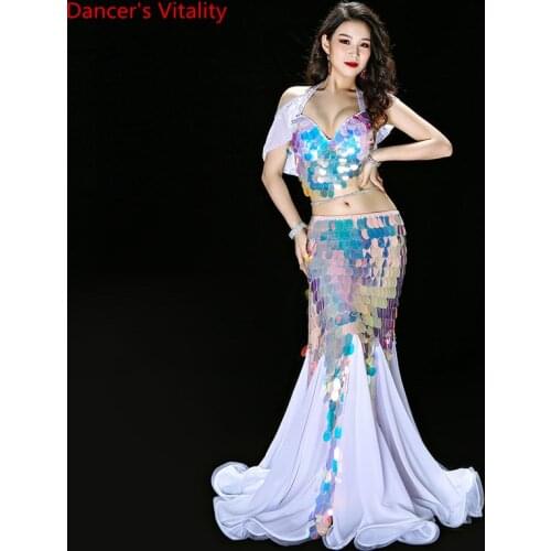 Bellydance Clothes Mermaid Sexy Long Dress Sequin Womens Oriental Belly Dance Costumes for Sale Dancing Outfits Bra+skirt Suit