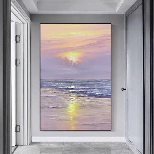 Thick Abstract Oil Painting Seascape Sunset Scenery Heavy Textured 3D Wall Paintings Art Decoration On Canvas For Living Room