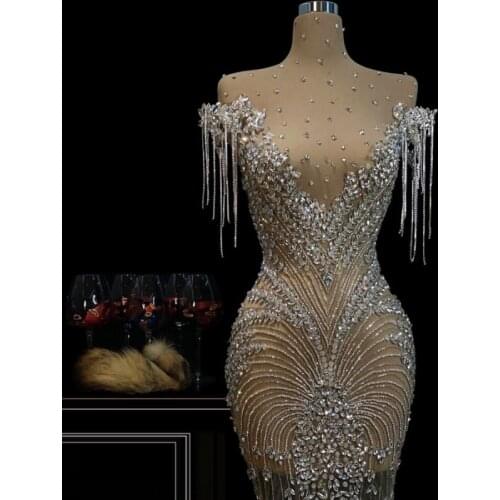 Crystals Beaded Evening Dresses Sheath Illusion Red Carpet Runaway Fashion Dress Sexy Prom Gowns Party Robes
