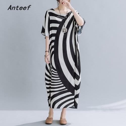 Short sleeve vintage stripe dresses for women casual loose long woman summer beach dress elegant clothes 2021
