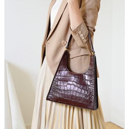 WOONAM Women New Fashion Top Hide Genuine Calf Leather in Alligator Patter Hobo Shoulder Bag WB1134