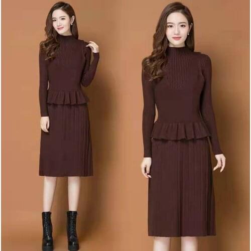 Women 2021 Autumn Winter New Suits Female Slim Pullover Sweater Vest+loose Straight Dess Ladies Knitted Two-piece Sets Y506