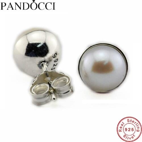 Silver Stud Earrings for Women, Authentic 925 sterling-silver-jewelry, Euorpean Style, Elegant Beauty, White Pearl