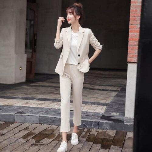 2019 Autumn Fashion Womens Suit Pants Set Temperament Slim Long Sleeve Jacket Small Blazer Female office suit two-piece