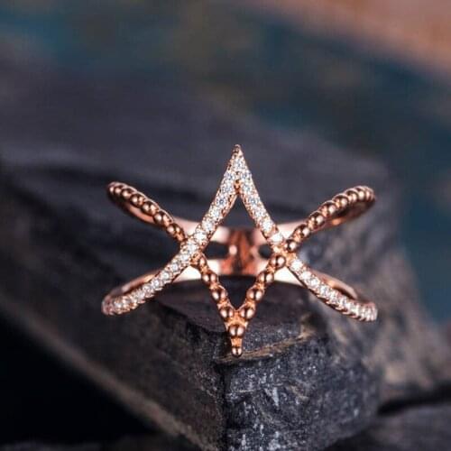 2021 New Simple V Shape Cross Rings For Women Luxury Rose Gold Color Zircon Female Jewelry Statement Party Accessories Gifts