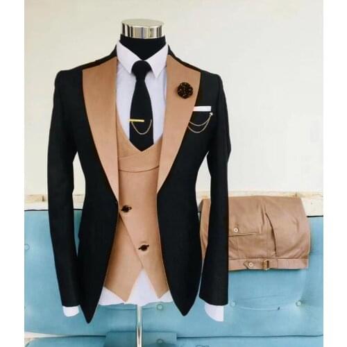 Gold Mens Prom Suits Notched Lapel Slim Fit Wedding Suit For Men Tuxedos Three Pieces Blazers Jacket Vest And Pants
