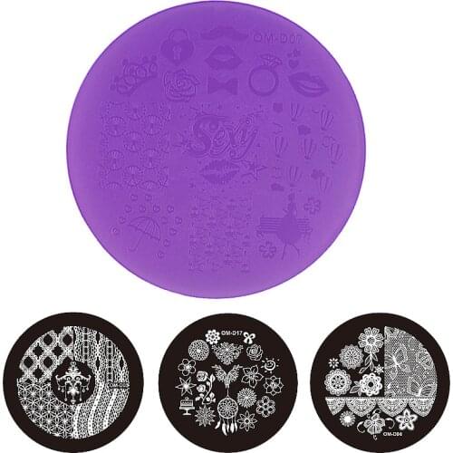 1pcs New Purple Plastic Nail Art Stamping Template Plates 7cm OM-D Series DIY Polish Design Printing Mould Manicure Tools