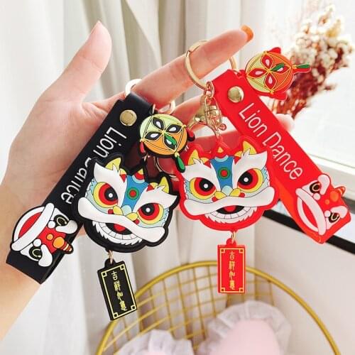 2020 Chinese Cartoon Lion Dance Keychain Cute Exquisite Pvc Cartoon Doll Key Chain Bag Car Hanging Decoration Keyring Gifts