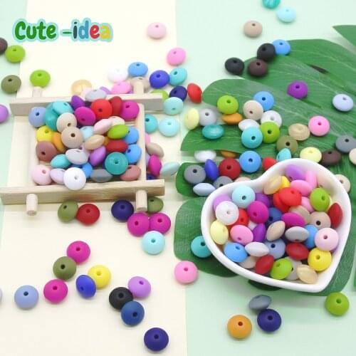 Cute-idea 50pcs Baby 12mm Lentil Silicone Beads BPA Free for baby products Teething DIY Pacifier Chain Clip Baby Teether Toys