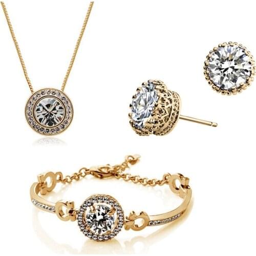 Free shipping fashion bridal jewelry sets for wedding gold-color jewelry set