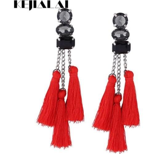 KEJIALAI Big Earrings Rhinestone Tassel Drop Earrings Bohemia Ethnic Resin Bijoux for Female Statement Party Wedding QD-E0650