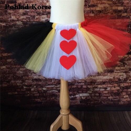 Black Red Queen Of Hearts Halloween Costume For Kids Girls Tutu Skirt Cosplay Party Skirts Knee Length Ball Gown Tulle Skirt NK