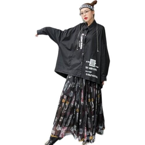 QING MO Women Temperament Set 2021 Newest Women Batwing Sleeve Blouse + Funny Printed Skirt Plus Size Set ZQY7112