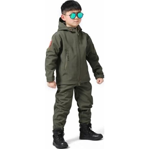 Kids Outdoor Trekking Hiking Jacket Pants Set CS Training Climbing Suit Windproof Shark Skin Soft Shell Children Hunting Clothes