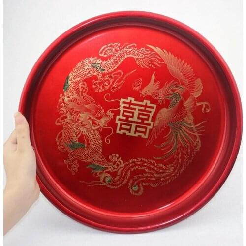 2PC SET Wedding gifts wedding dowry plastic pan tea Dragon and phoenix tea tray candy plate Fruit tray statues Home wedding