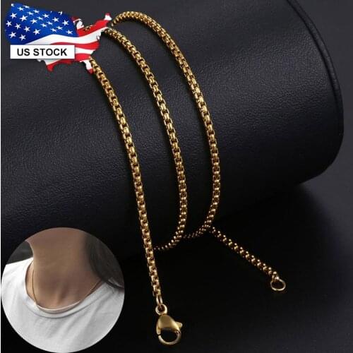 Round Box Chain 2mm Thin Mens Womens Necklace Unisex Gold Color Stainless Steel Link Wholesale Jewelry LKN385USA