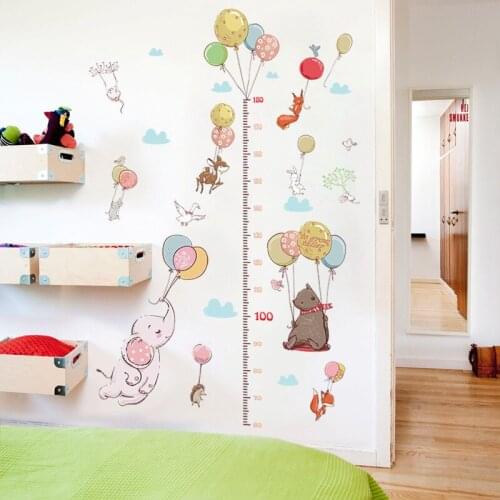 Cute Creative Balloon Animal Child Height Measurement Wall Sticker Kid Bedroom Wardrobe Fox Rabbit Growth Chart Ruler For Home