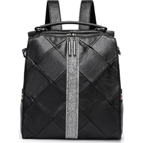 Fashionl Genuine Leather Women Backpack Girl Large Capacity School Bag Double Zipper Multifunction Shoulder Bag Travel Backpacks