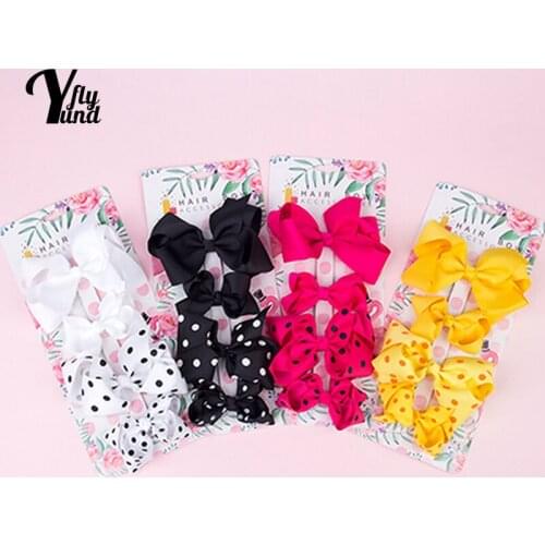 Yundfly 4pcs/lot Fashion Wave Point Print Bowknot Infant Hairpins Cute Handmade Ribbon Bows Hair Clips Baby Headwear Photo Props