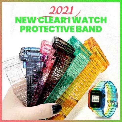 2021 New Clear Band for Apple Watch 44mm 42mm 40mm 38mm Case, Women Cute Girl Crystal Jelly Protective