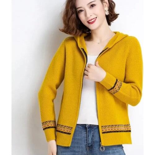 Autumn New Zipper Cardigan Jacket Women 2021 Hooded Knit Sweater Coat Casual Loose Long Sleeve Women Sweaters Short Tops H235