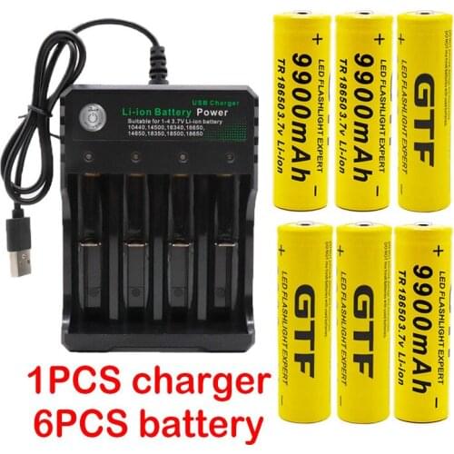 Original 18650 battery 3.7V 9900mAh rechargeable liion battery for Led flashlight battery 18650 battery Wholesale+USBcharger