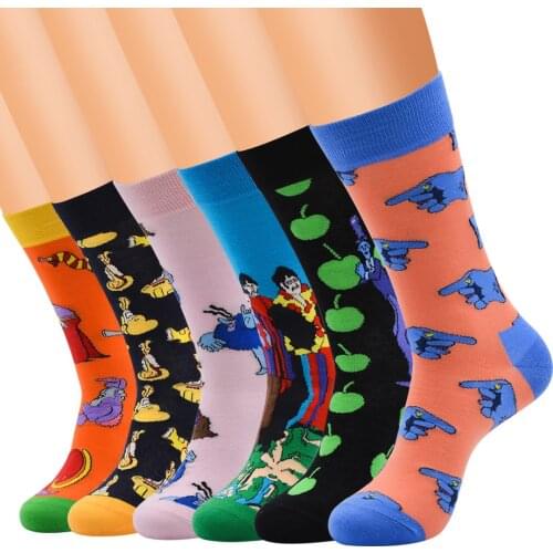 PEONFLY 6 pair/lot style Cool Men Novelty funny socks Interesting pattern combed cotton Colorful Happy socks big size crew socks