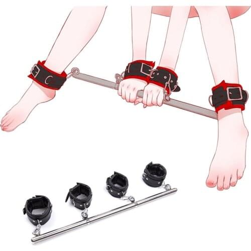 Stainless Steel Adjustable Spreader Bar Sex Slave Handcuffs Ankle Cuffs Fetish Restraints Open Leg Restraint Couple Sex Toys