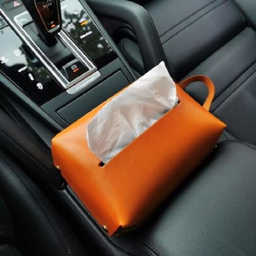 Retro Genuine Leather Tissue Storage Box Foldable Hangable Napkin Holder Paper Drawer Case Cowhide Household Car Dustproof Gifts