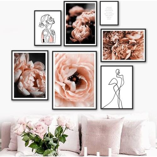 Rose Flowers Petal Abstract Line Woman Wall Art Canvas Painting Nordic Posters And Prints Wall Pictures For Living Room Decor