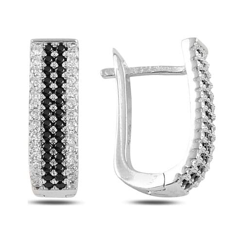 Silver 925 Sterling 4 Row Zircon Cubic Zirconia J Earrings