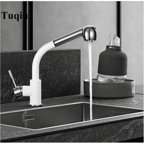 Kitchen Faucets White Chrome Single Handle Pull Out Kitchen Tap Single Hole Handle Swivel 360 Degree Water Mixer Tap Mixer Tap