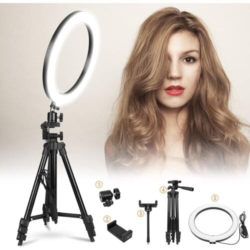 10 inch 26cm USB LED Light Ring Dimmable Photography Selfie Lamp Phone Holder With Tripod USB Plug For Makeup Youtube VK Tik Tok