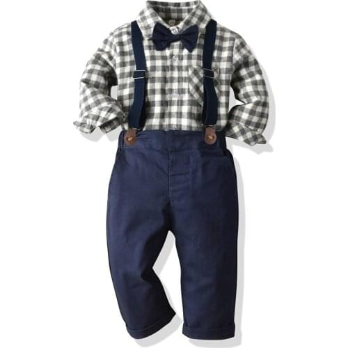 Tem Doger Winter Boy Clothing Sets Long Sleeve Plaid Shirts + Pants 2 Pcs Gentleman Outfits for Cool Boy