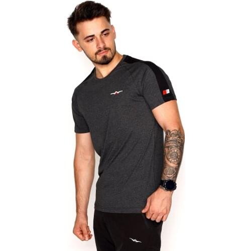 Dark Grey T-Shirt with Single Jersey Fabric Shoulder Garnish and Embossed Logo