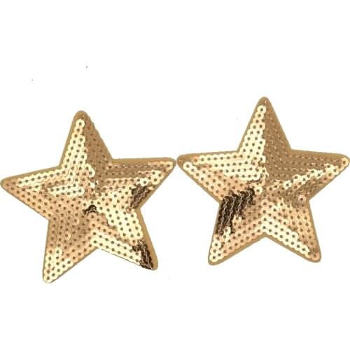 2Pcs Gold Star Heart Embroidered Patch Iron On Patches Sewing Applique Badge Clothes Patches Stickers Apparel Craft Accessories