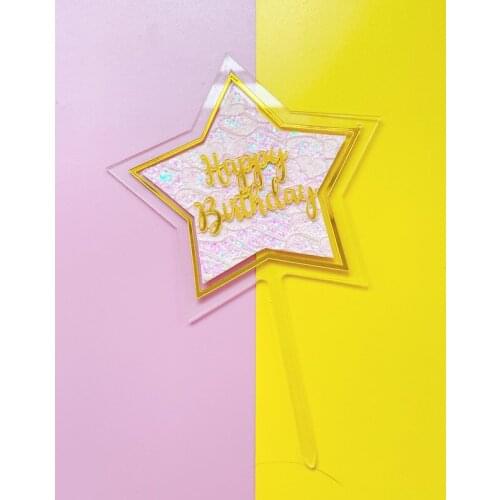 INS New Happy Birthday Cake Topper Gold Glitter Shining Colored Cupcake Topper for Girls Baby Birthday Party Cake Decorations