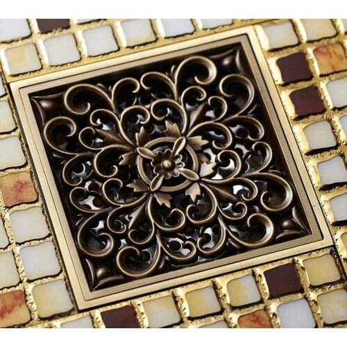 Bathroom Antique Brass Square Shape Floor Waste Shower Drain Nhr013