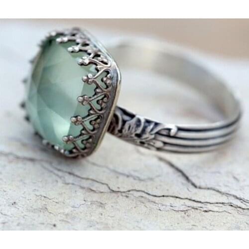 Vintage crown Square moonstone rings for women fashion ladies finger jewelry accesorios mujer anel de namoro love gift wholesale